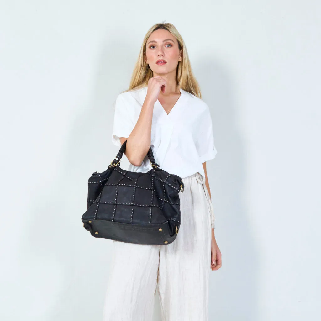 Studded leather patchwork tote bag wholesale