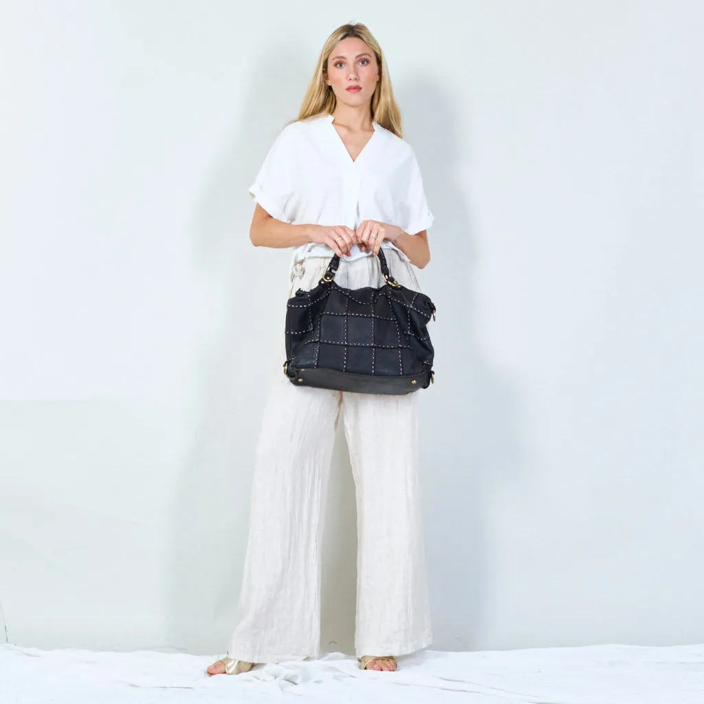 Studded leather patchwork tote bag wholesale