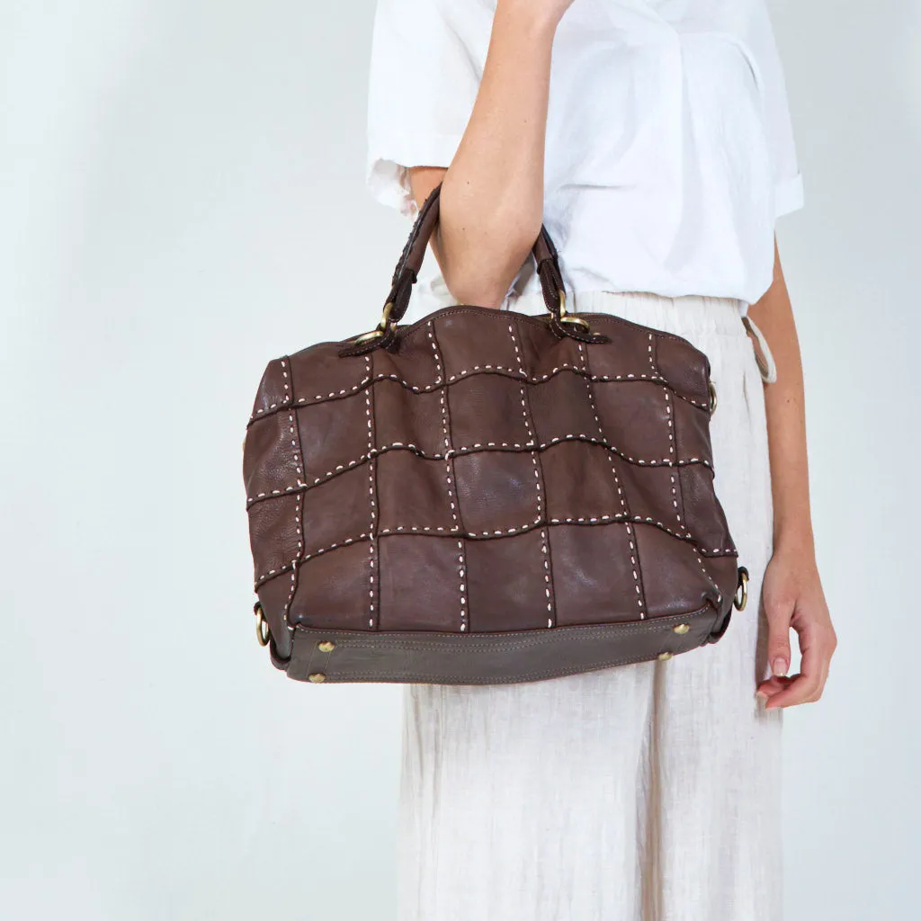 Studded leather patchwork tote bag wholesale