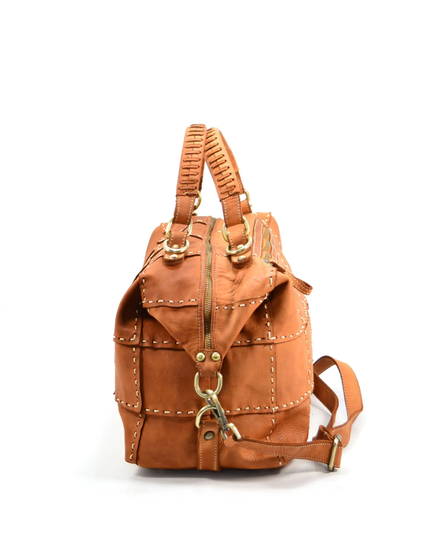 Studded leather patchwork tote bag wholesale