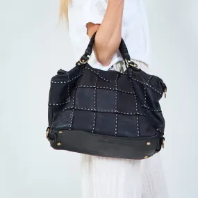 Studded leather patchwork tote bag wholesale