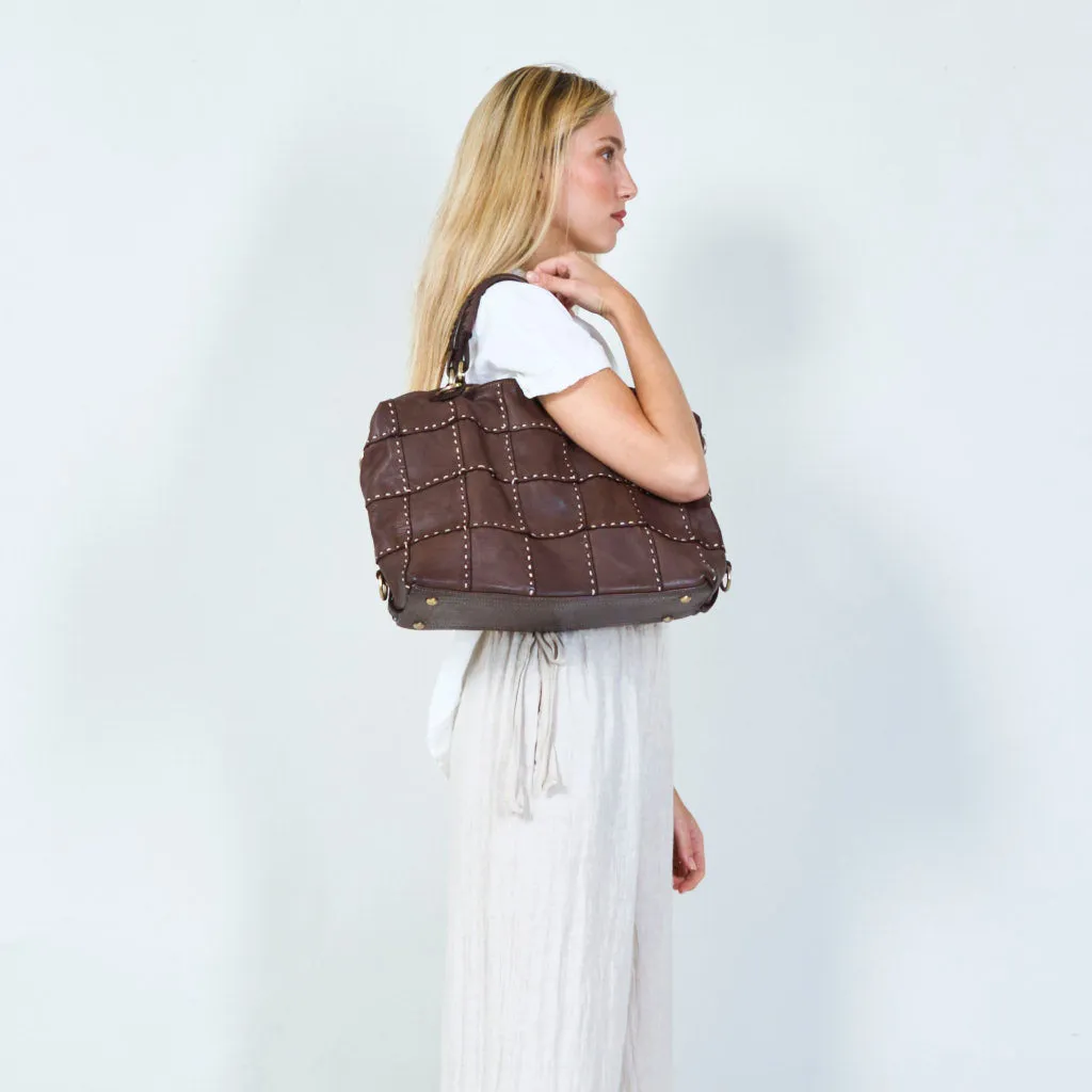 Studded leather patchwork tote bag wholesale