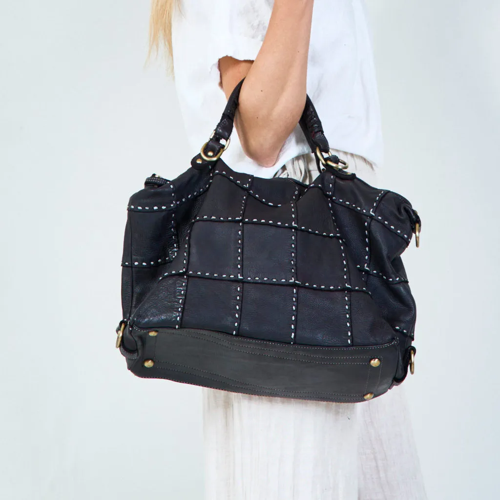 Studded leather patchwork tote bag wholesale