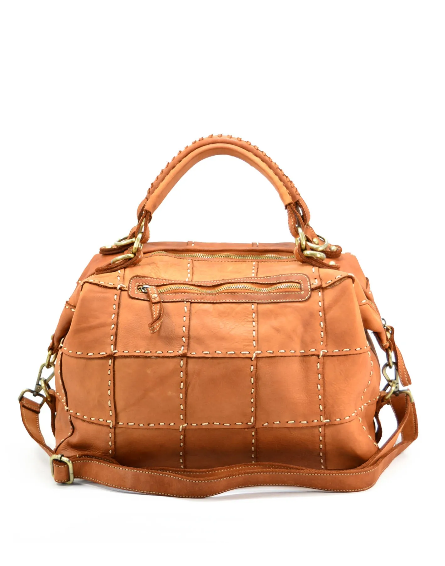 Studded leather patchwork tote bag wholesale