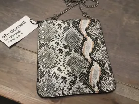 STUDDED VEGAN CROSS BODY PHONE HOLDER & CHAIN - Cream Python With Silver Studs & Chain