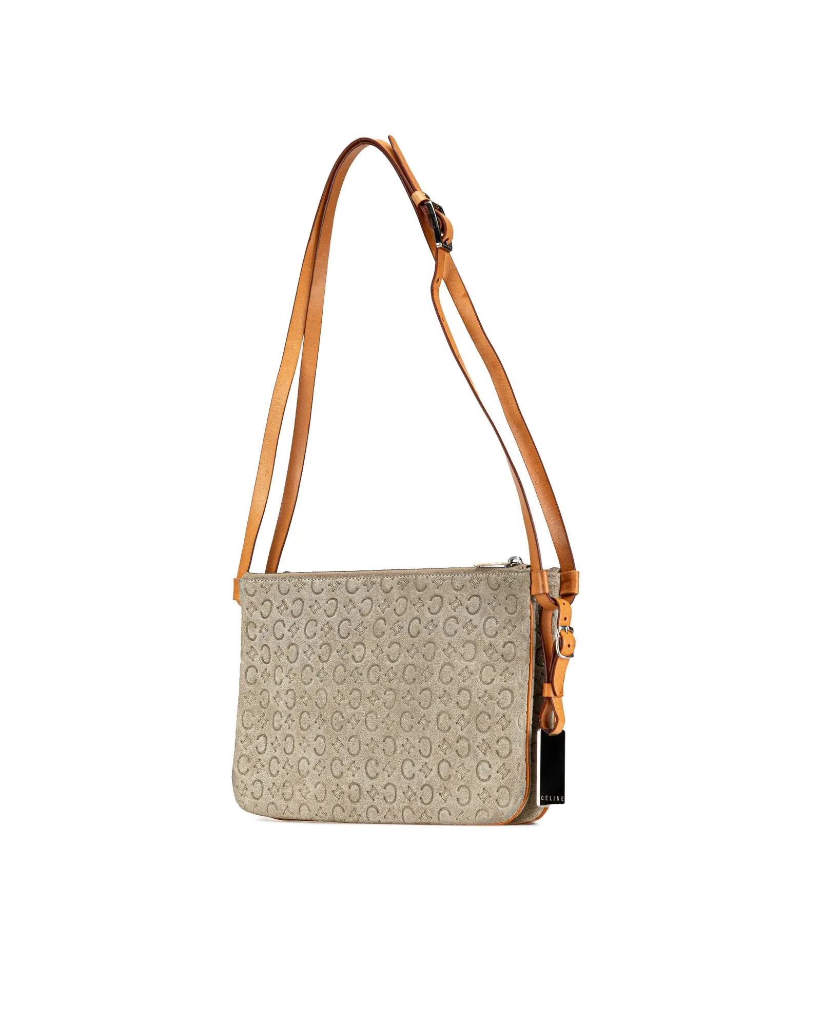 Suede Double Zip Crossbody Bag with Silver-Tone Hardware