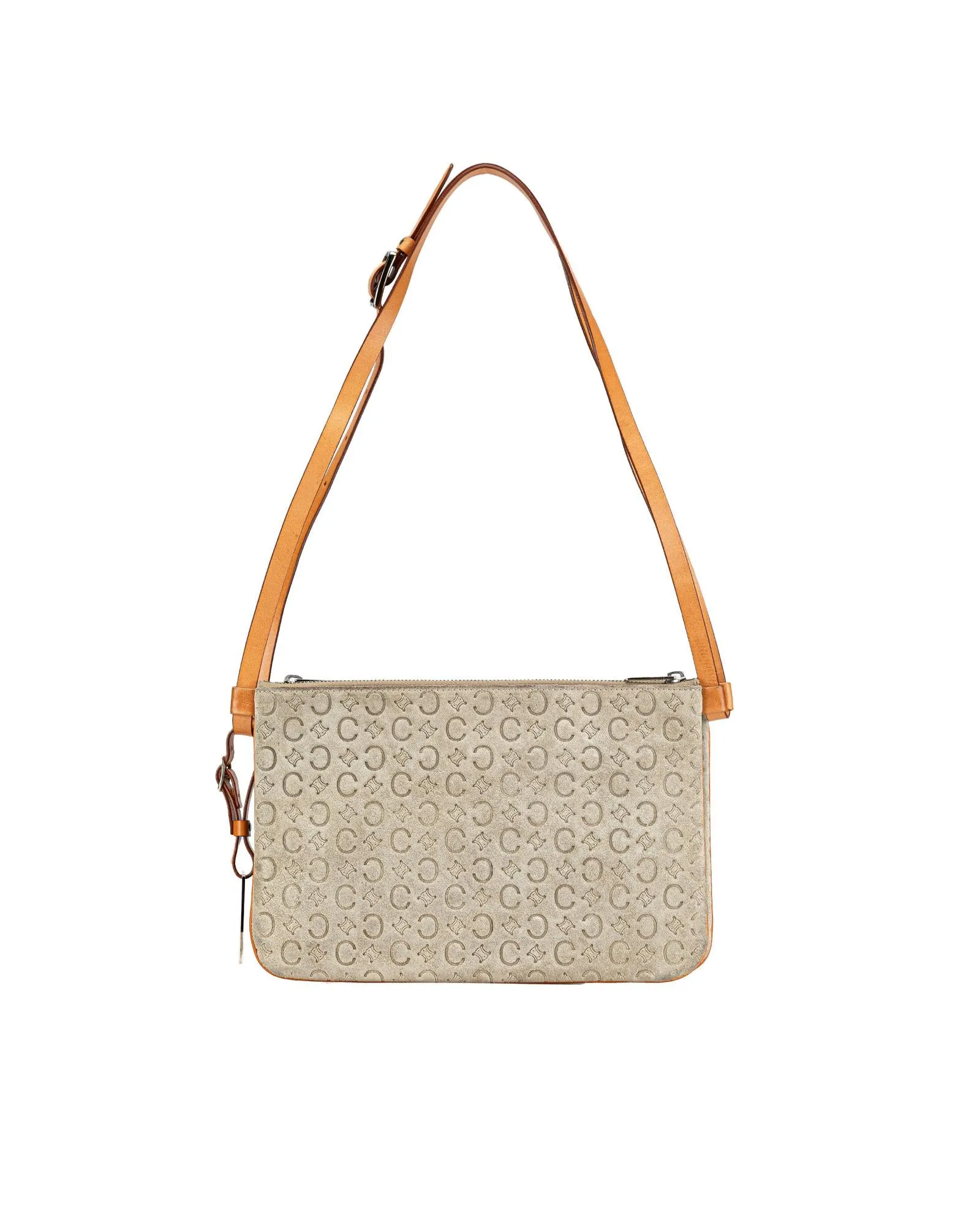 Suede Double Zip Crossbody Bag with Silver-Tone Hardware