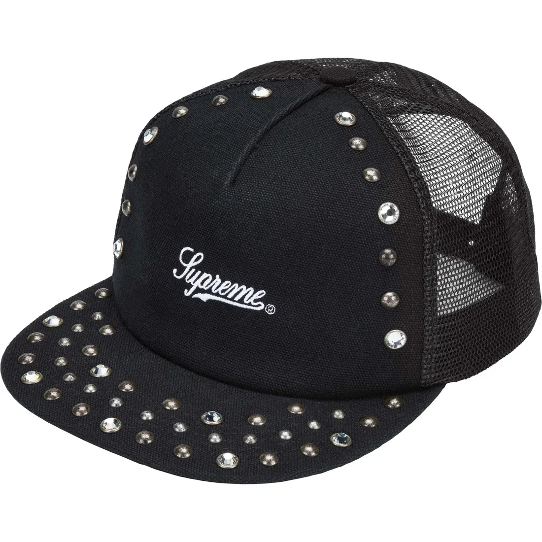 Supreme x B.B. Simon Studded Black Canvas Mesh Back 5-Panel Hat