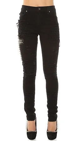 Tripp NYC The High Waisted Ripped & Studded Cross Skinny Jean in Black