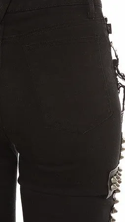 Tripp NYC The High Waisted Ripped & Studded Cross Skinny Jean in Black