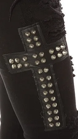 Tripp NYC The High Waisted Ripped & Studded Cross Skinny Jean in Black