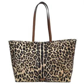 Valentino Rockstud Leopard-Print Canvas and Leather Tote