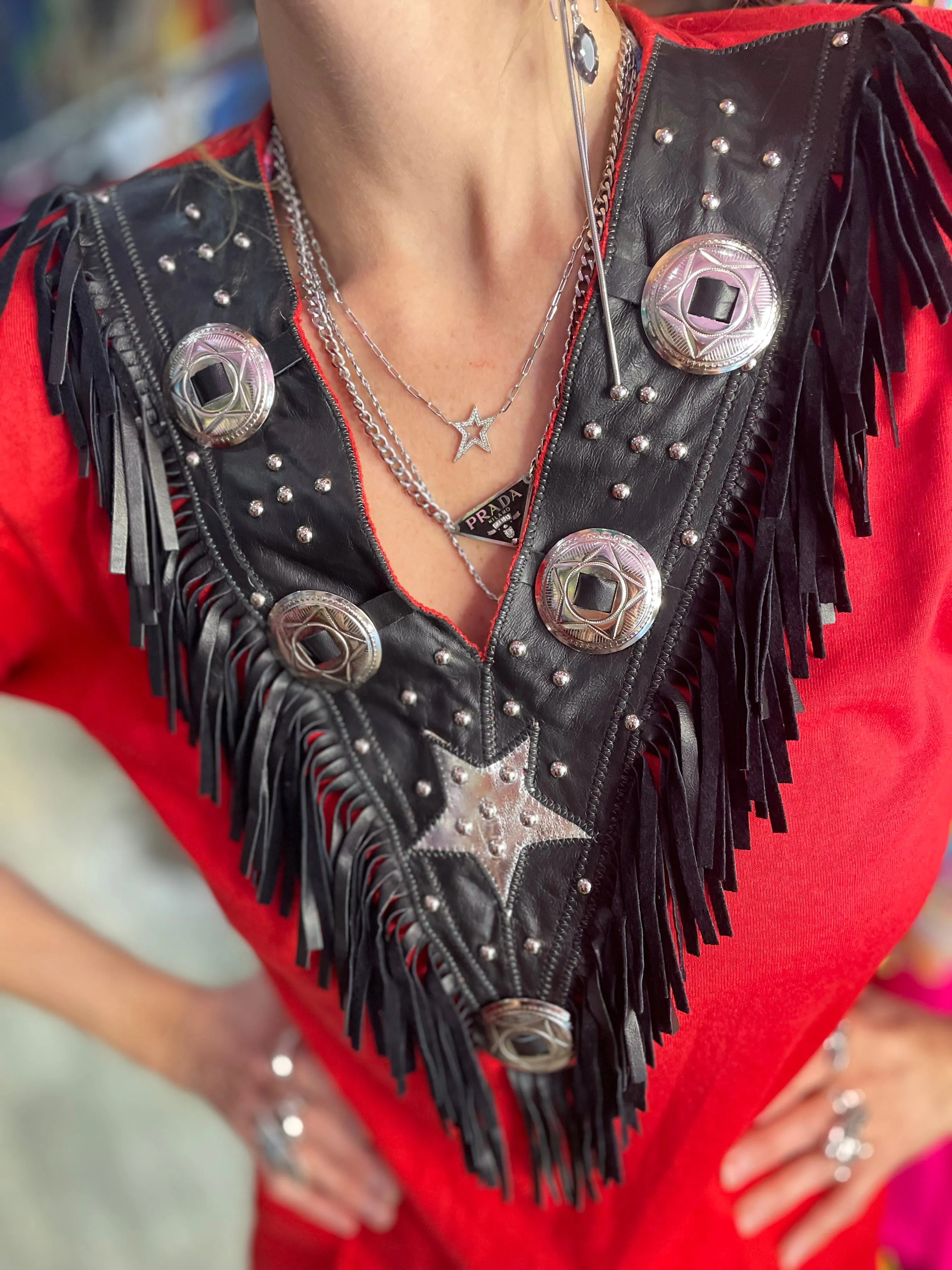 Vintage 90’s Red Western Concho Fringe Studded Shirt