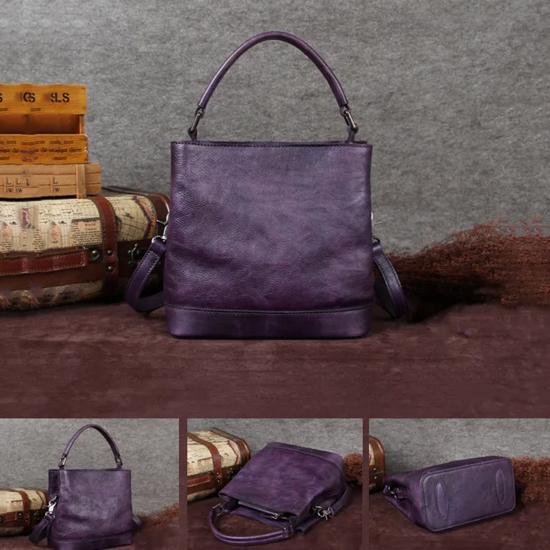 Vintage Leather Bucket Bags Women's Tote Handbags Shoulder Bags for Women