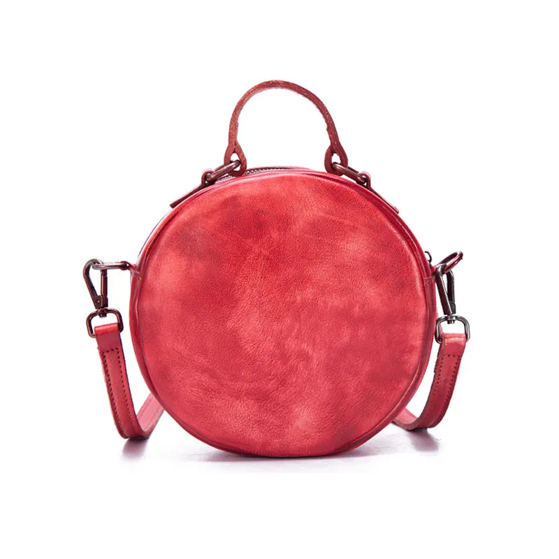 Vintage Leather Women Circle Bag Crossbody Bags Leather Handbags