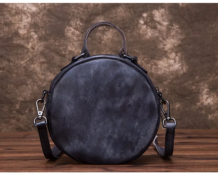 Vintage Leather Women Circle Bag Crossbody Bags Leather Handbags