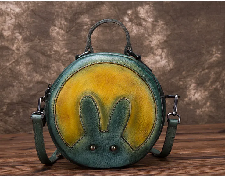 Vintage Leather Women Circle Bag Crossbody Bags Leather Handbags