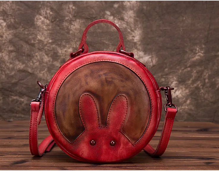 Vintage Leather Women Circle Bag Crossbody Bags Leather Handbags