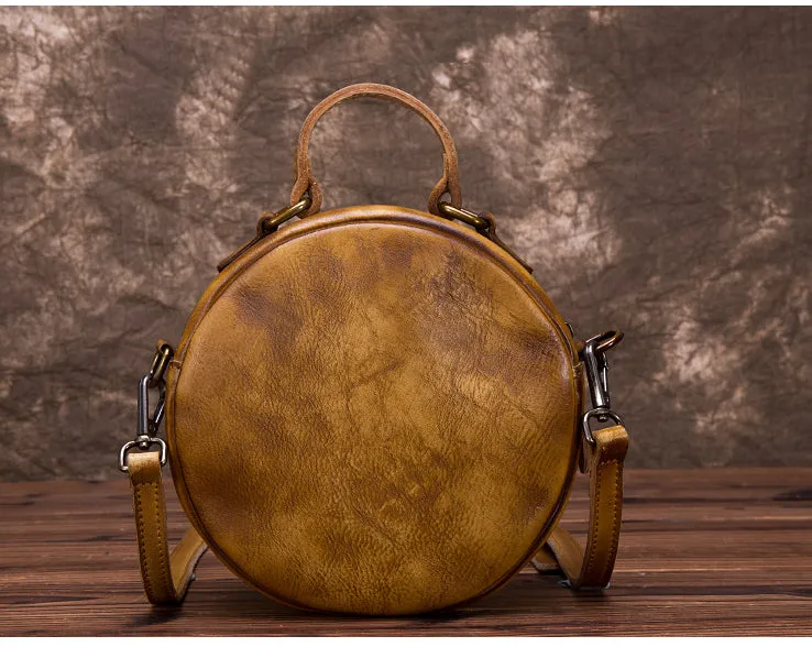 Vintage Leather Women Circle Bag Crossbody Bags Leather Handbags
