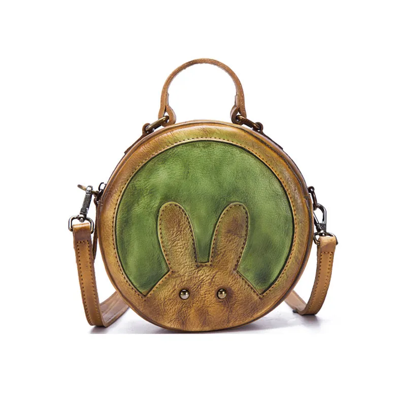 Vintage Leather Women Circle Bag Crossbody Bags Leather Handbags