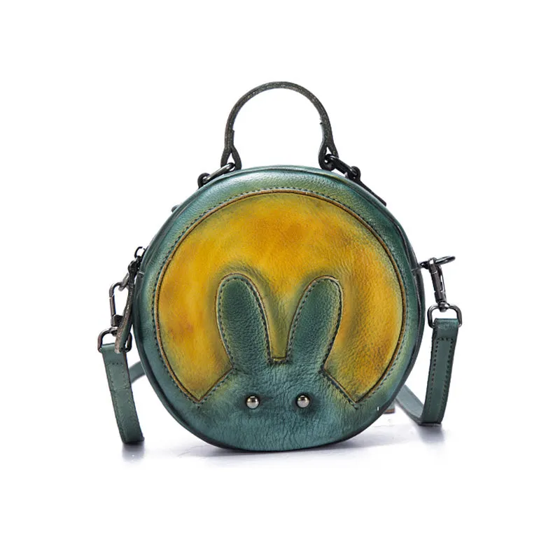 Vintage Leather Women Circle Bag Crossbody Bags Leather Handbags