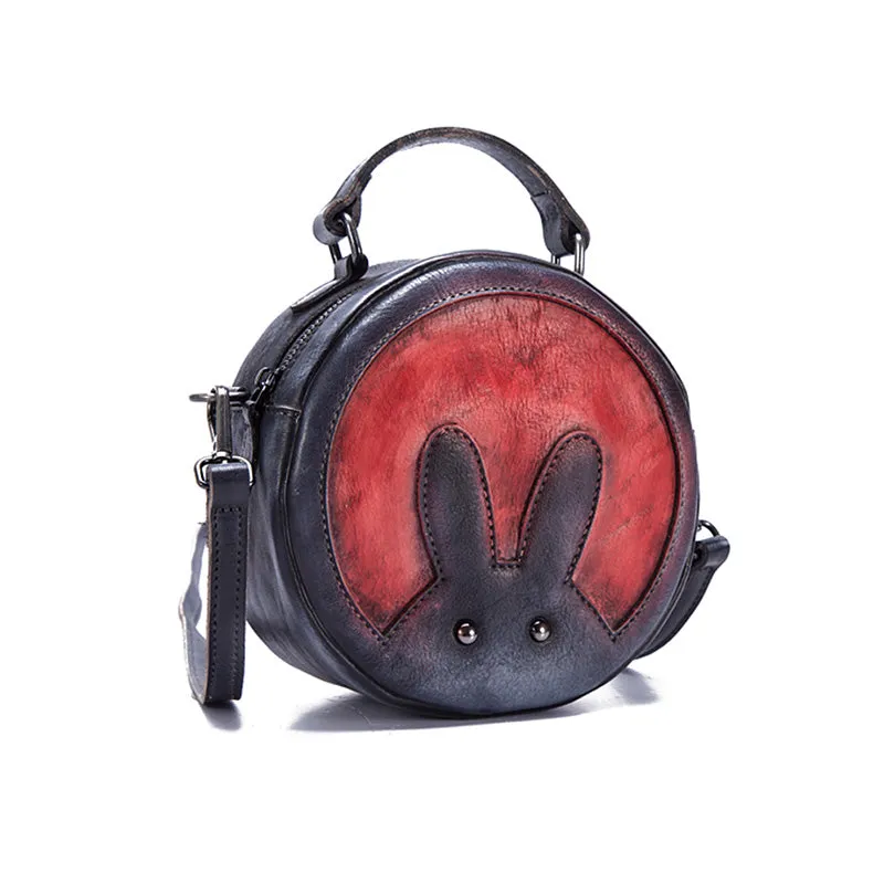 Vintage Leather Women Circle Bag Crossbody Bags Leather Handbags