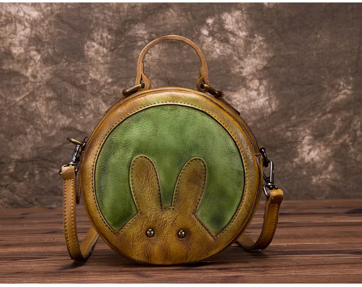 Vintage Leather Women Circle Bag Crossbody Bags Leather Handbags