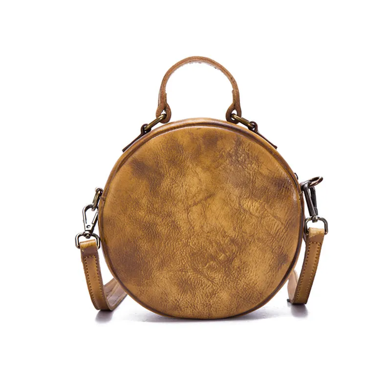 Vintage Leather Women Circle Bag Crossbody Bags Leather Handbags