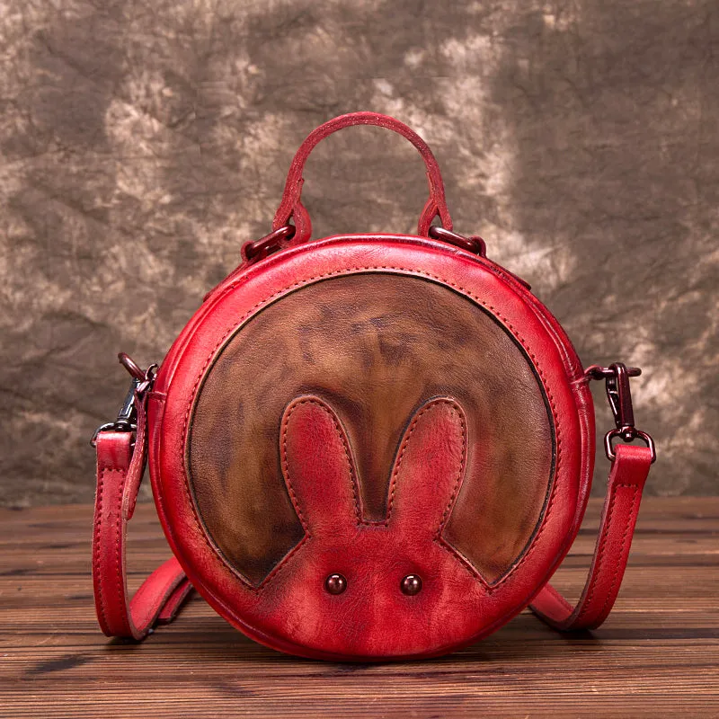 Vintage Leather Women Circle Bag Crossbody Bags Leather Handbags