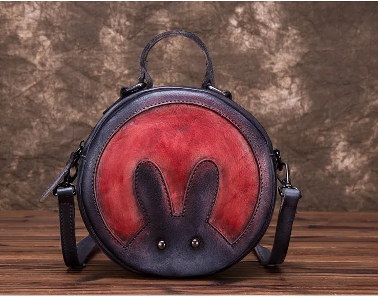 Vintage Leather Women Circle Bag Crossbody Bags Leather Handbags