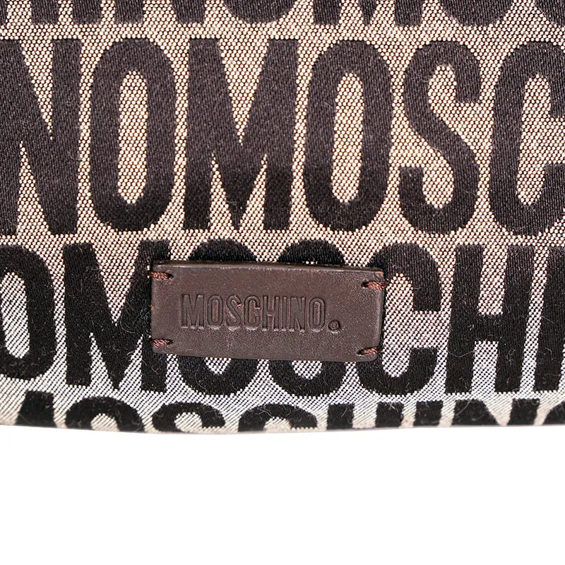 VINTAGE MOSCHINO Brown Monogram Canvas & Leather Trim STUDDED SHOULDER Small BAG