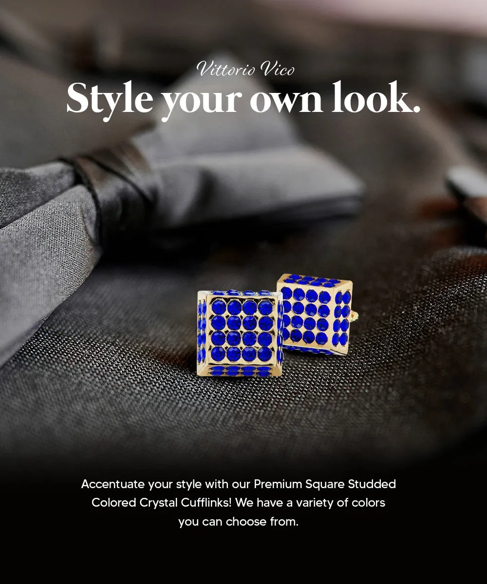 Vittorio Vico Men's Large  Square Studded Colored Crystal Cufflinks: CL76XX Series