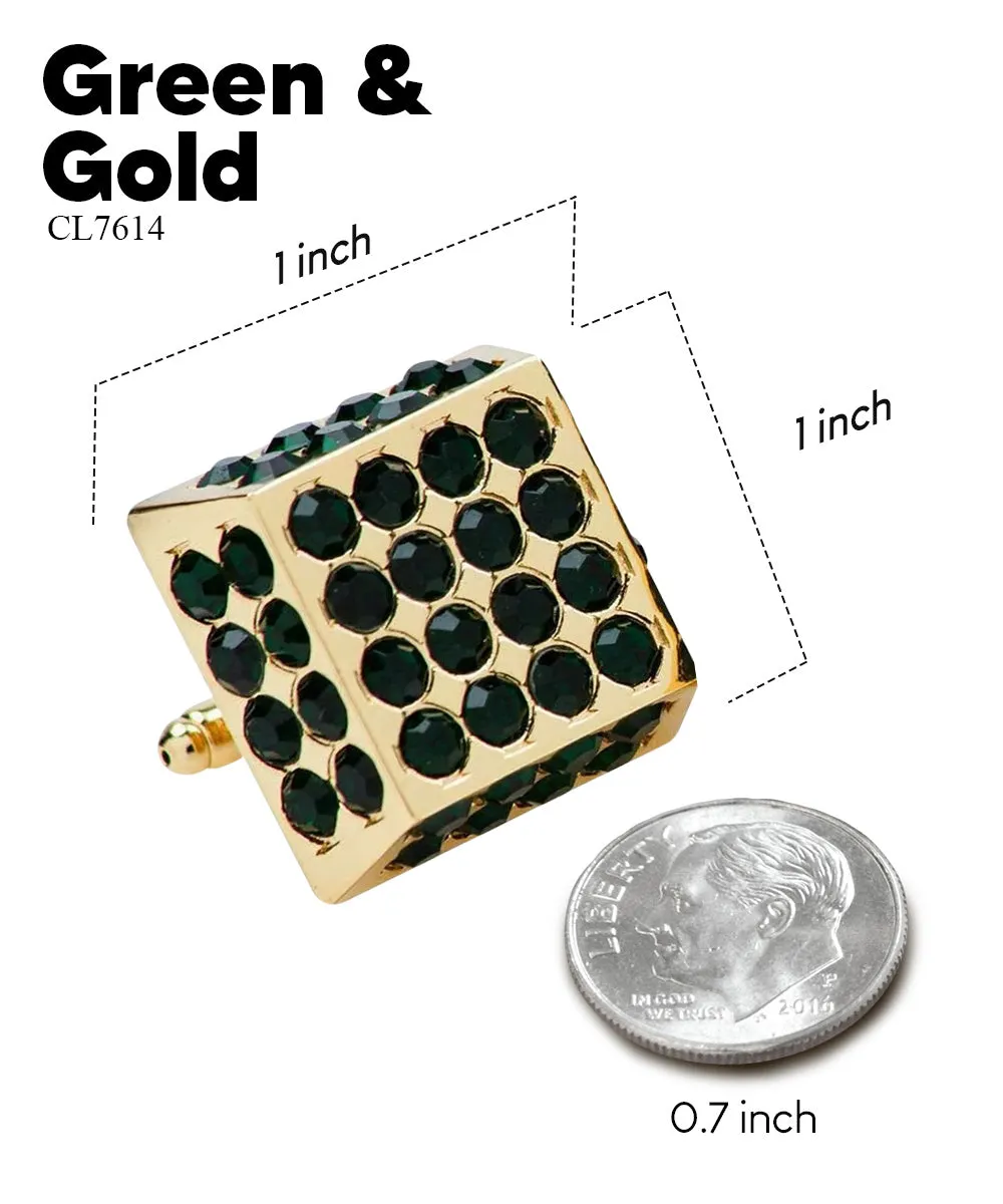 Vittorio Vico Men's Large  Square Studded Colored Crystal Cufflinks: CL76XX Series