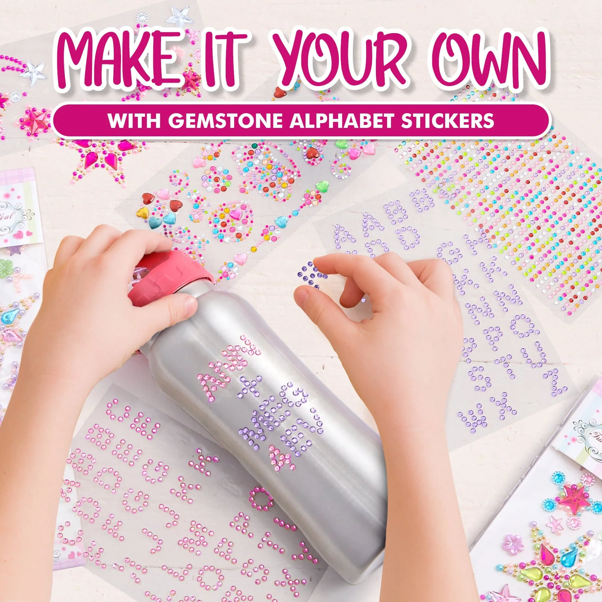 Water Bottle with Gem Rhinestone Stickers
