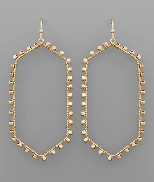 Wire Studded Gold Hexagon Earrings