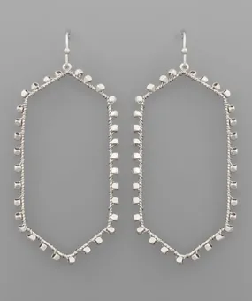 Wire Studded Silver Hexagon Earrings