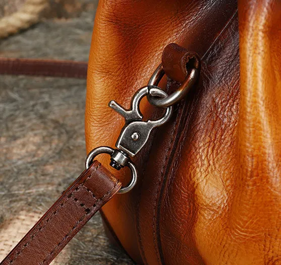 Womens Small Leather Shoulder Bag Leather Bucket Bag