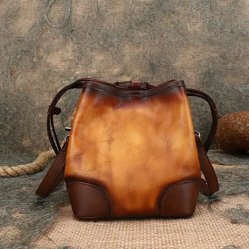 Womens Small Leather Shoulder Bag Leather Bucket Bag