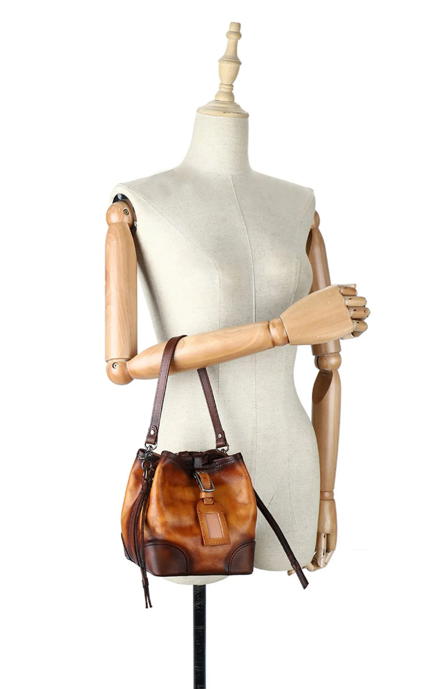 Womens Small Leather Shoulder Bag Leather Bucket Bag