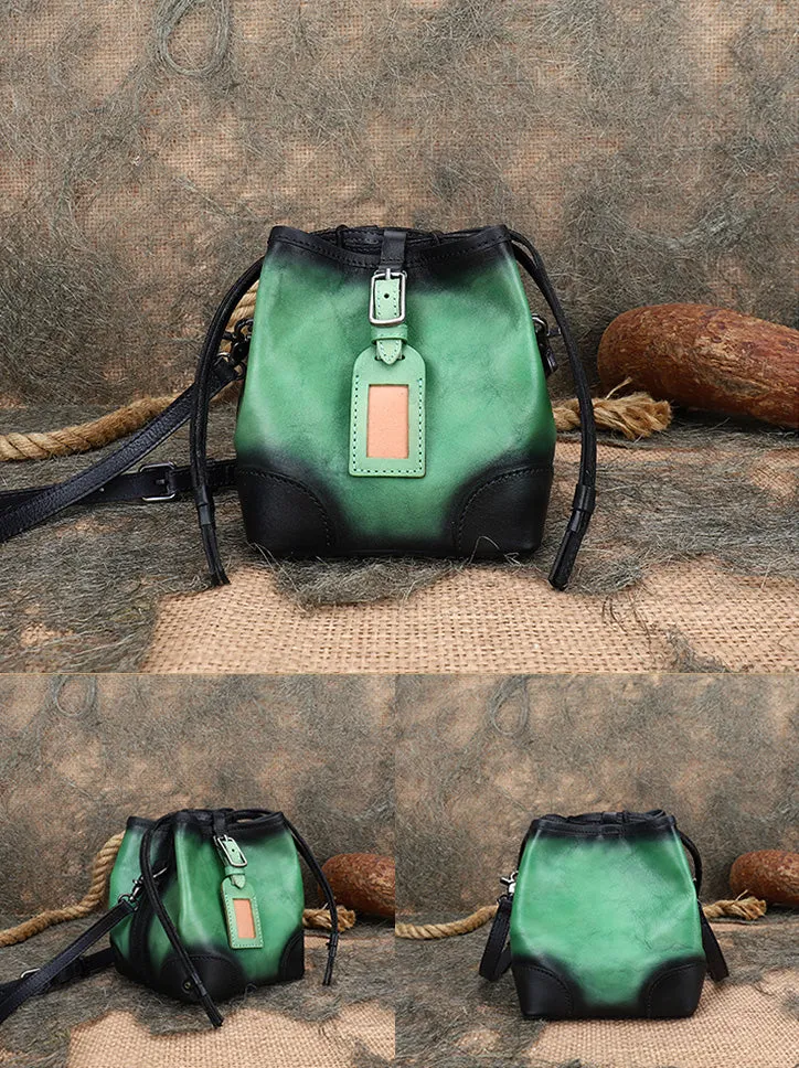 Womens Small Leather Shoulder Bag Leather Bucket Bag