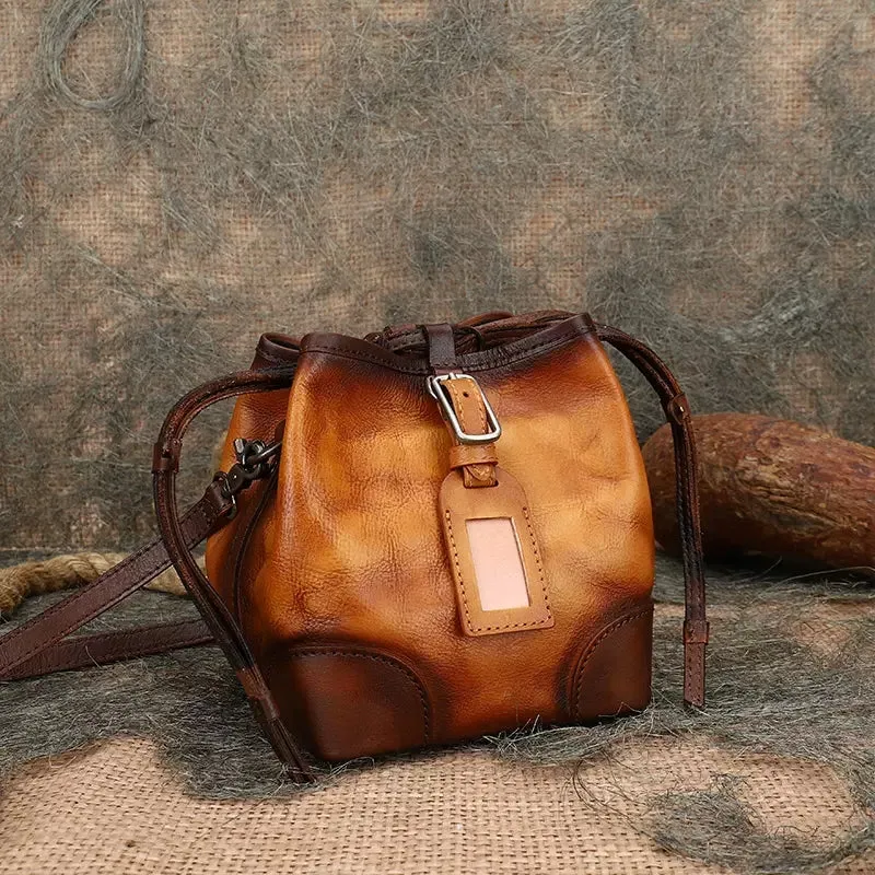 Womens Small Leather Shoulder Bag Leather Bucket Bag