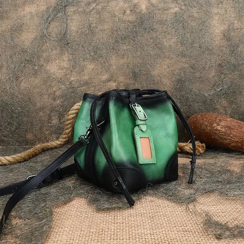 Womens Small Leather Shoulder Bag Leather Bucket Bag