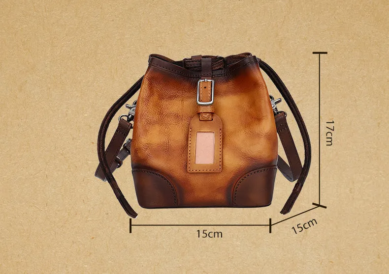 Womens Small Leather Shoulder Bag Leather Bucket Bag