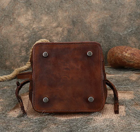 Womens Small Leather Shoulder Bag Leather Bucket Bag