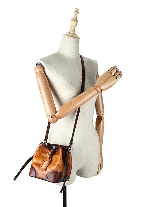 Womens Small Leather Shoulder Bag Leather Bucket Bag