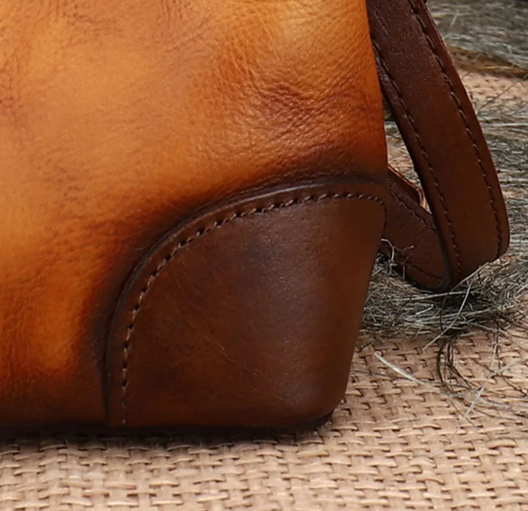 Womens Small Leather Shoulder Bag Leather Bucket Bag