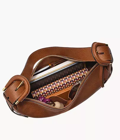 ZB1847200 - Fossil Harwell Brown Leather Hobo Bag For Women